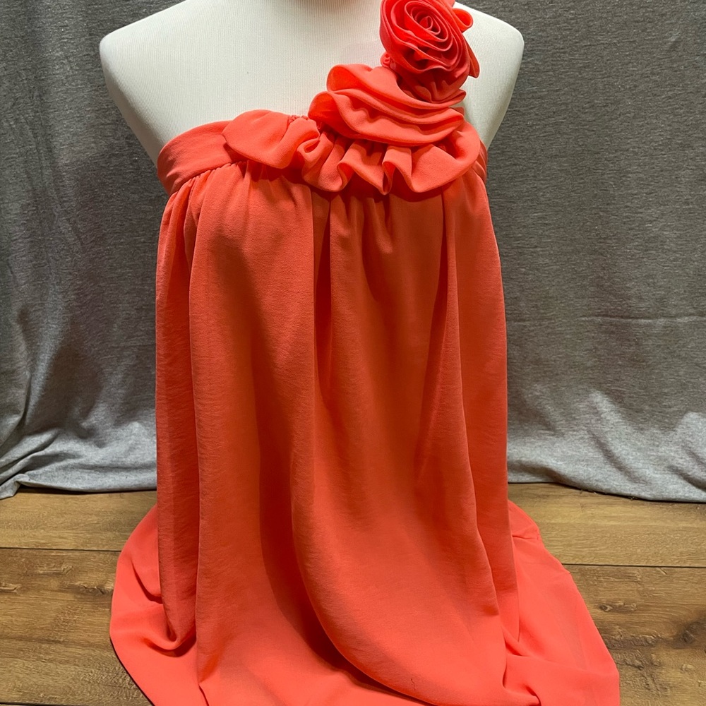 New Coral One-Shoulder Floral Strap Sun Dress